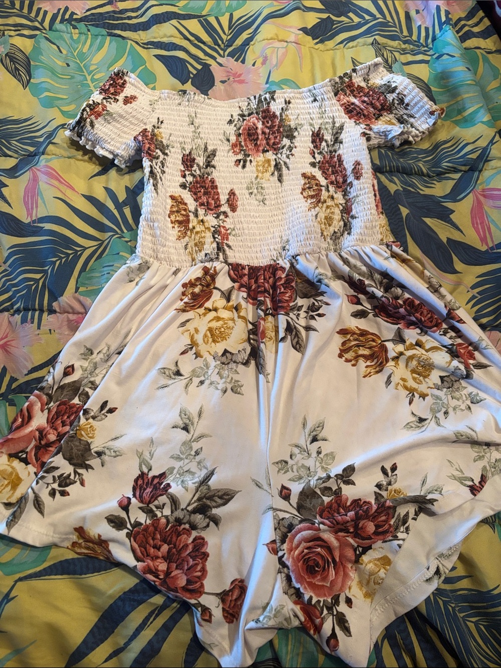 J for Justify Cream Floral Smocked Off-Shoulder Romper - Picture 3 of 4